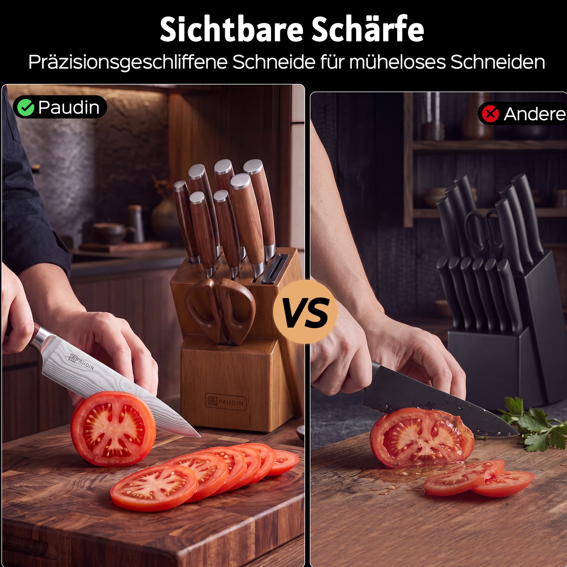 PAUDIN 10-teiliges Küchenmesser-Set mit Messerblock & integriertem Schärfer - Paudin DE
