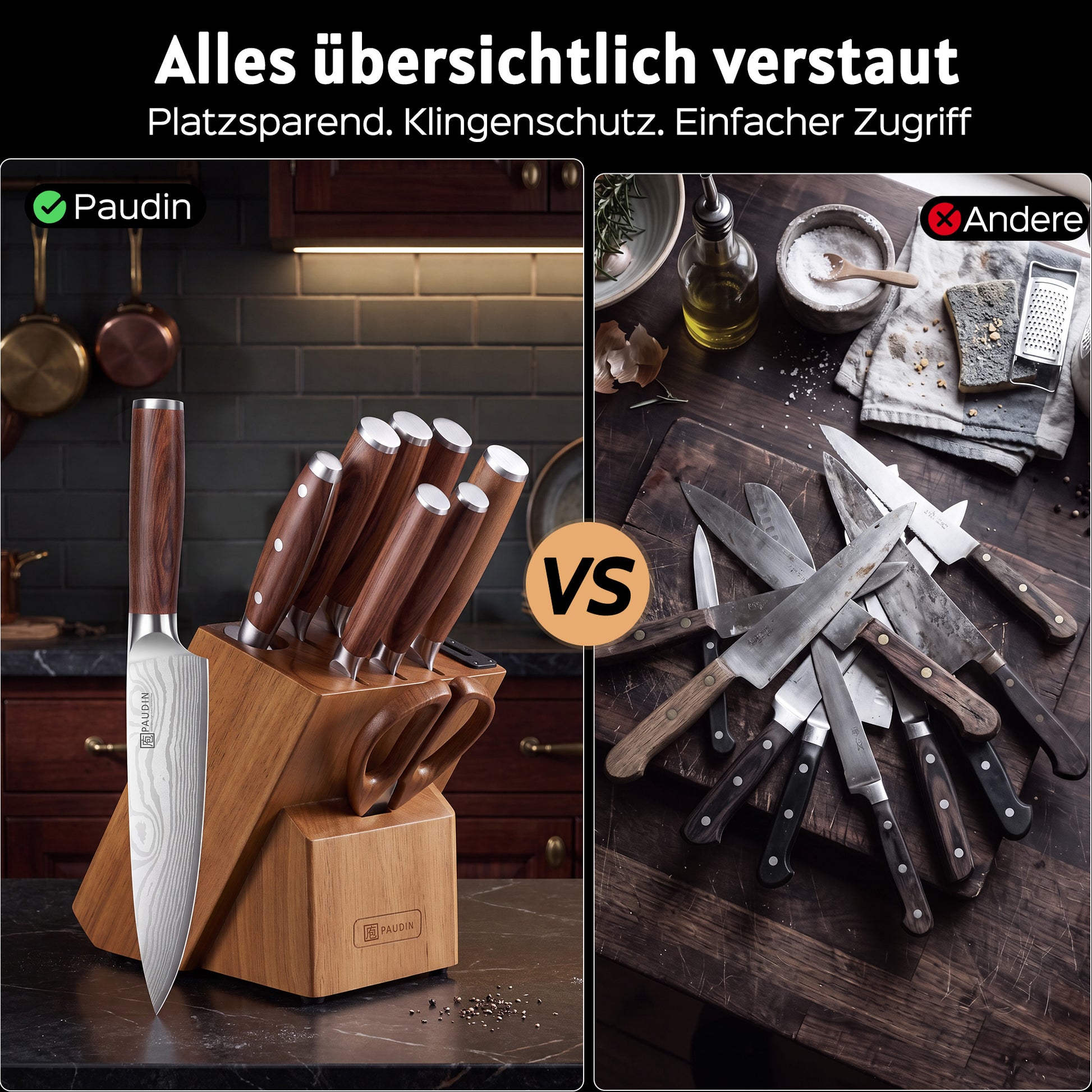 PAUDIN 10-teiliges Küchenmesser-Set mit Messerblock & integriertem Schärfer - Paudin DE
