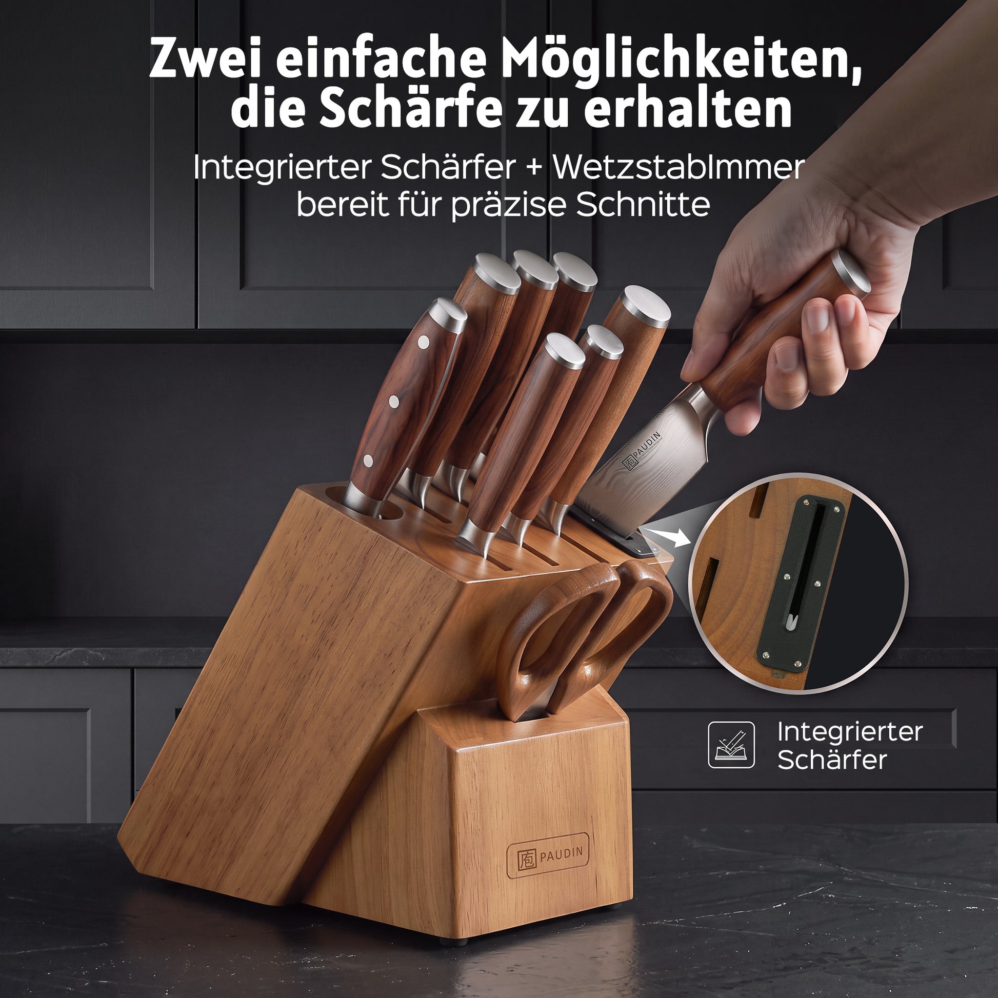 PAUDIN 10-teiliges Küchenmesser-Set mit Messerblock & integriertem Schärfer - Paudin DE