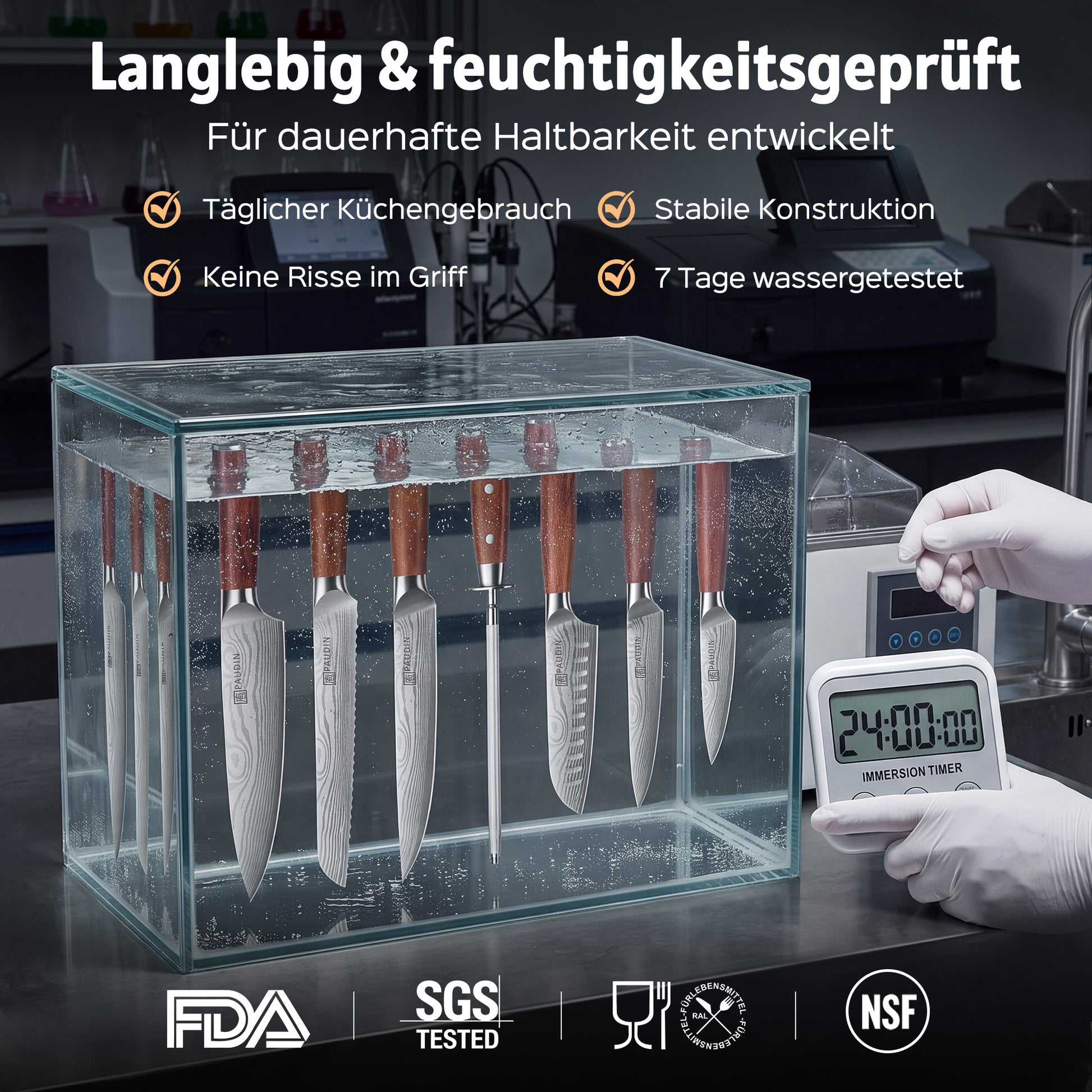 PAUDIN 10-teiliges Küchenmesser-Set mit Messerblock & integriertem Schärfer - Paudin DE