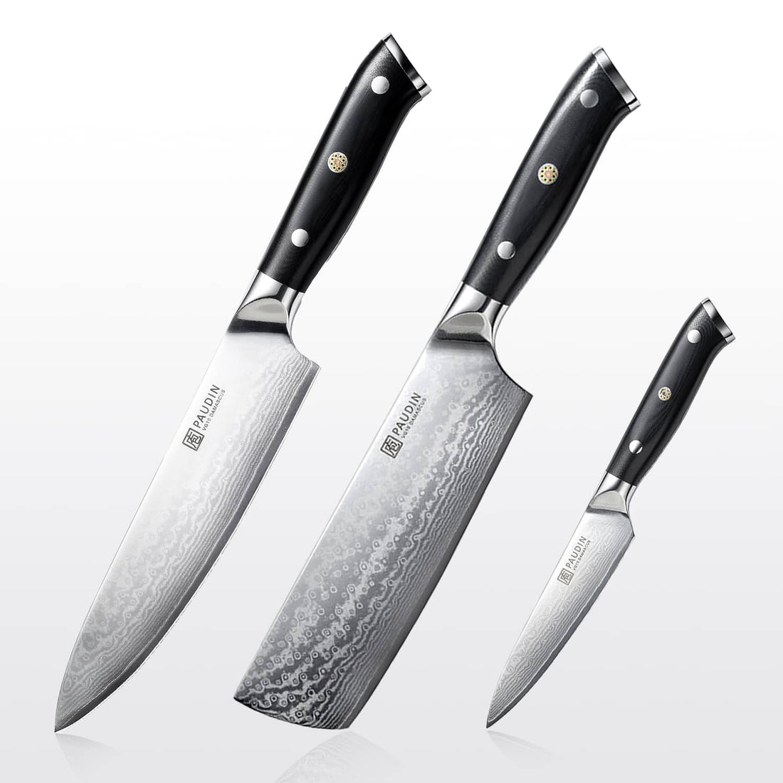 PAUDIN Cloud Premium 3-PC Damascus Knife Set - Paudin DE