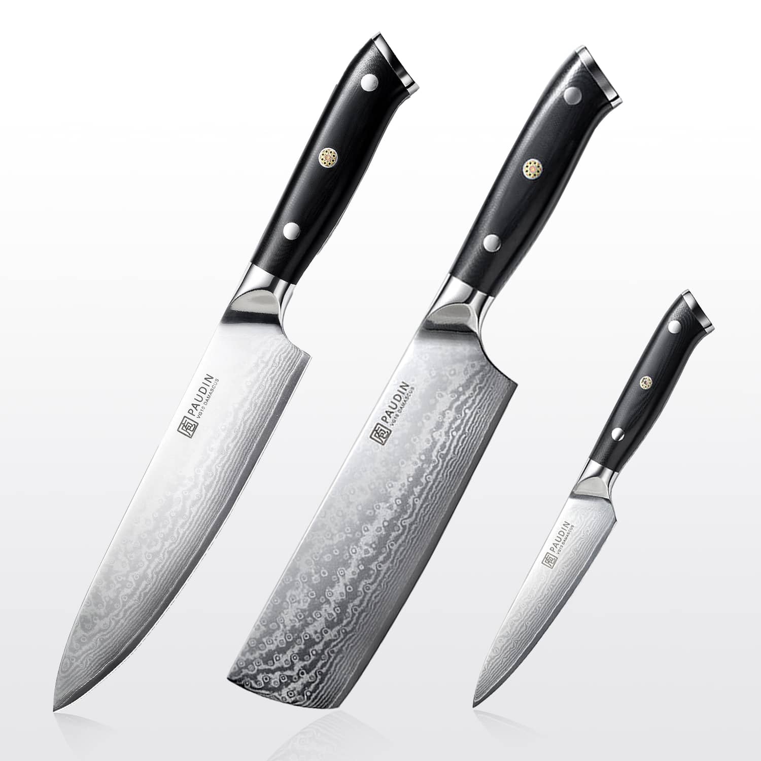 PAUDIN Cloud Premium 3-PC Damascus Knife Set - Paudin DE