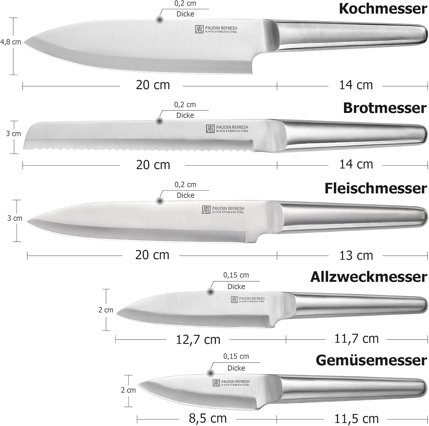 PAUDIN Refresh Hollow 5-PC Kitchen Knife Set - Paudin DE