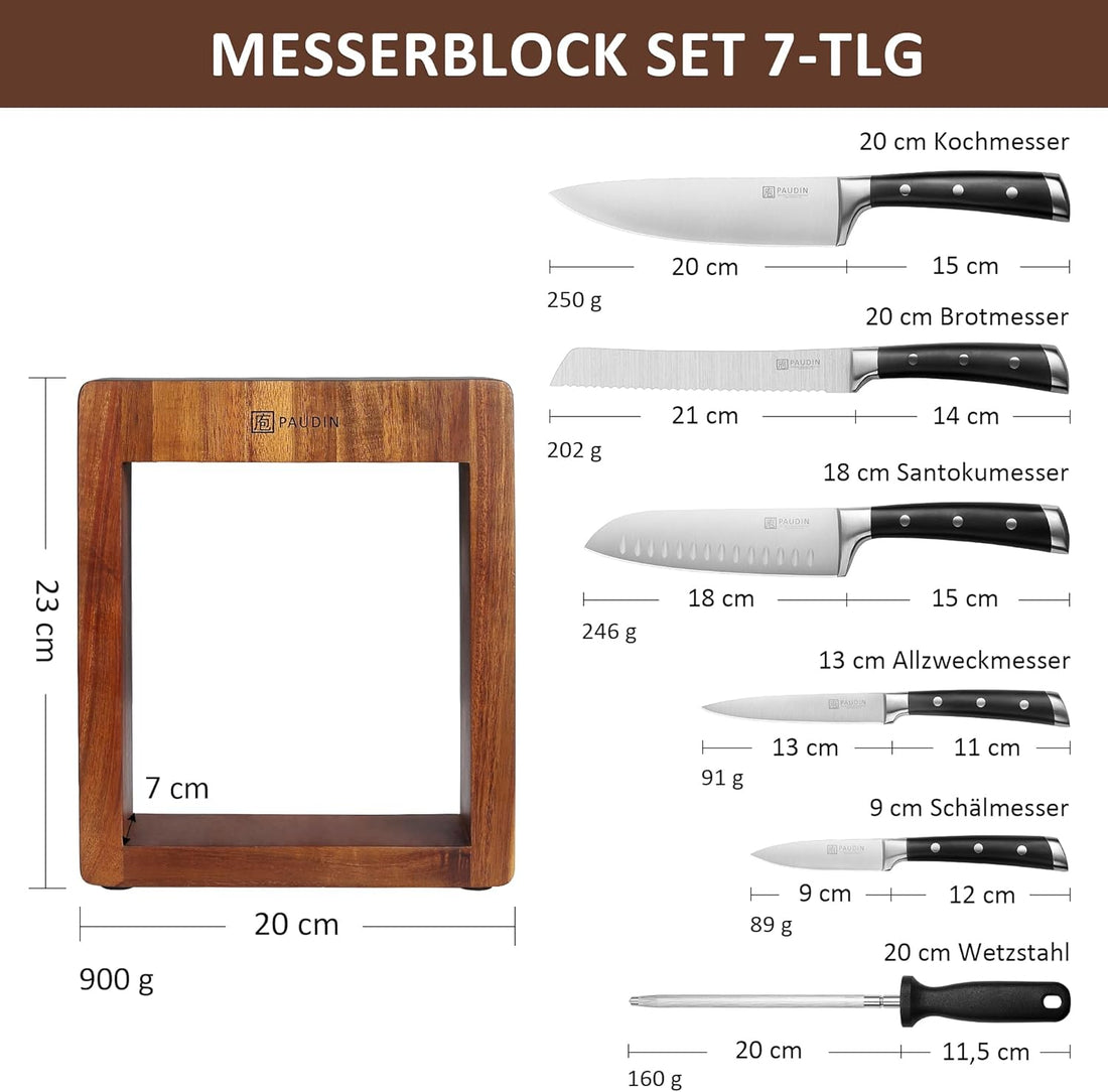 PAUDIN 7-Piece Professional Knife Set with Wooden Block