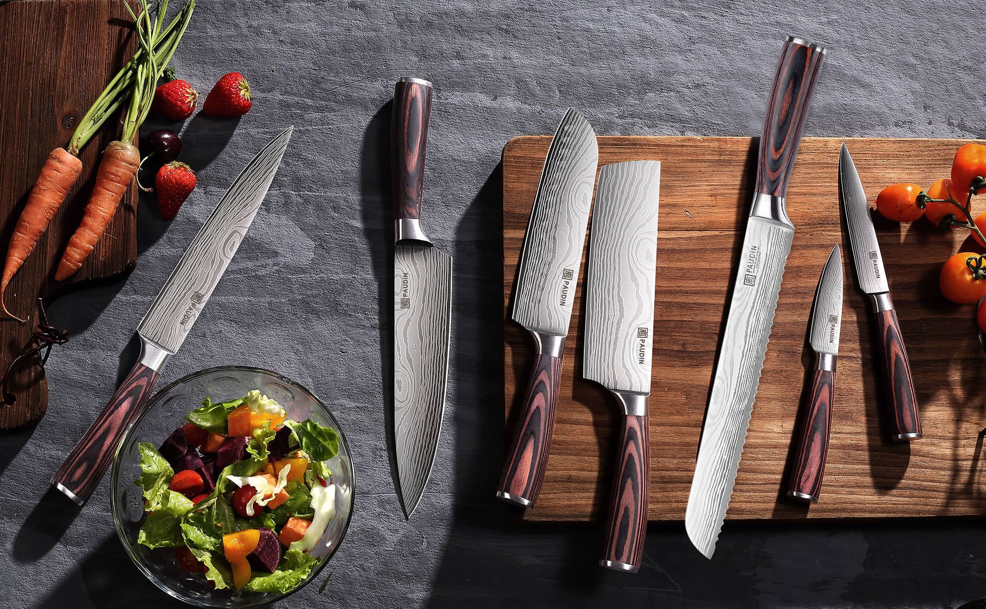 PAUDIN Profi Kochmesser 25 Cm – Aus Edelstahl, Mit Pakkaholz-Griff, Scharf & Ausbalanciert