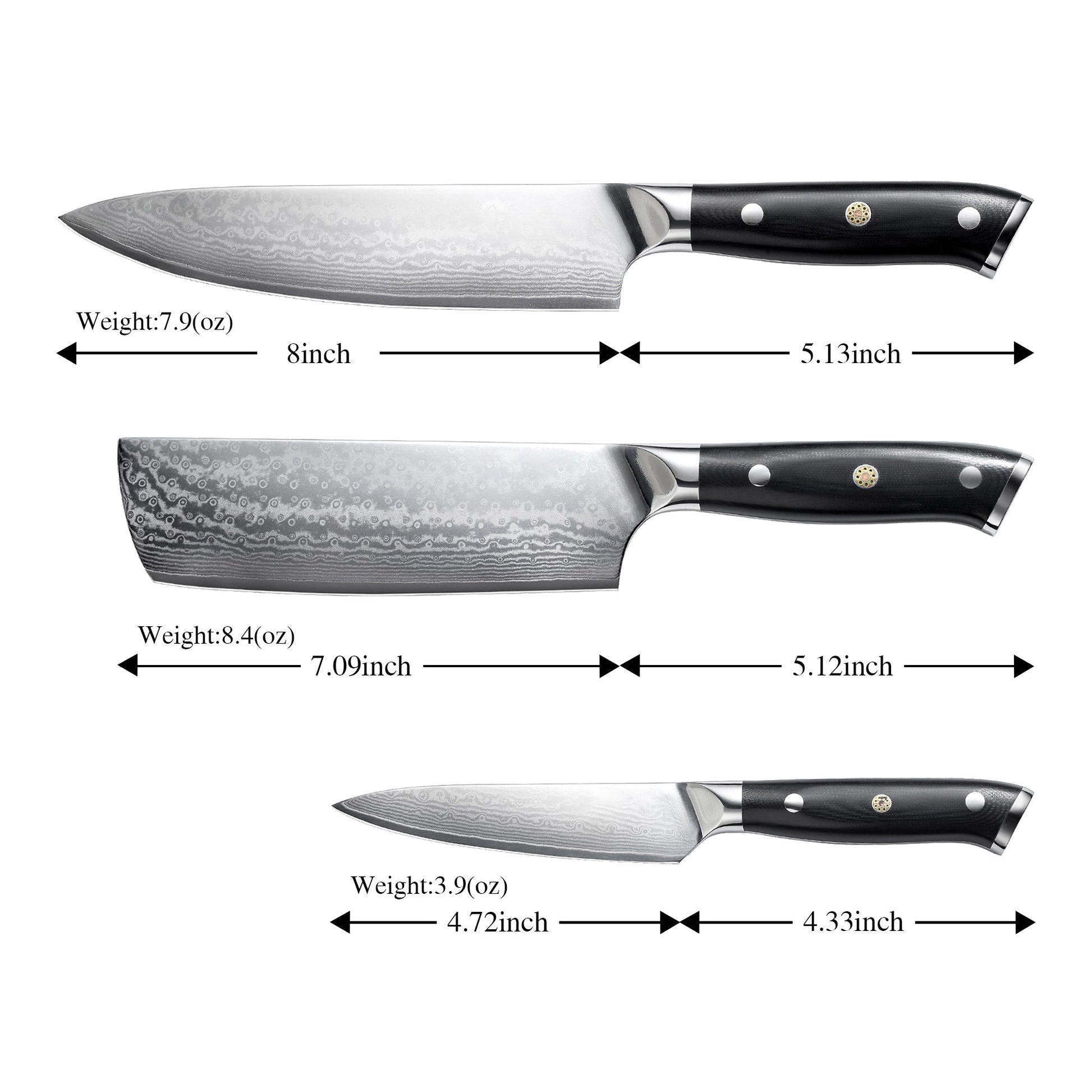 Cloud Premium 3-PC Damascus Knife Set - Paudin Store