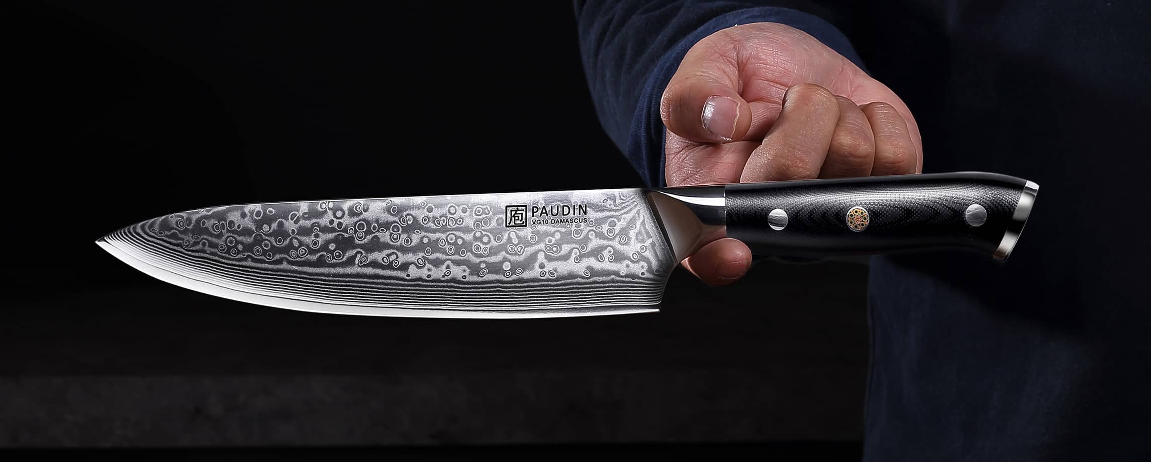 Paudin Cloud Premium Chef Knife with Damascus pattern and ergonomic handle