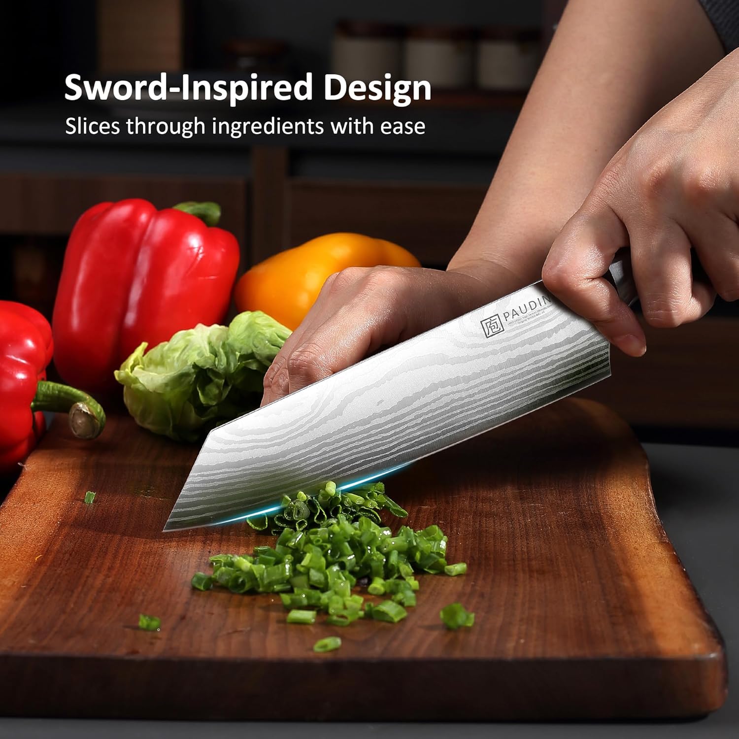 PAUDIN Universal Classic 8” Chef Knife - High Carbon Steel, Santoku, Pakkawood Handle, Gift Box" - Paudin Store