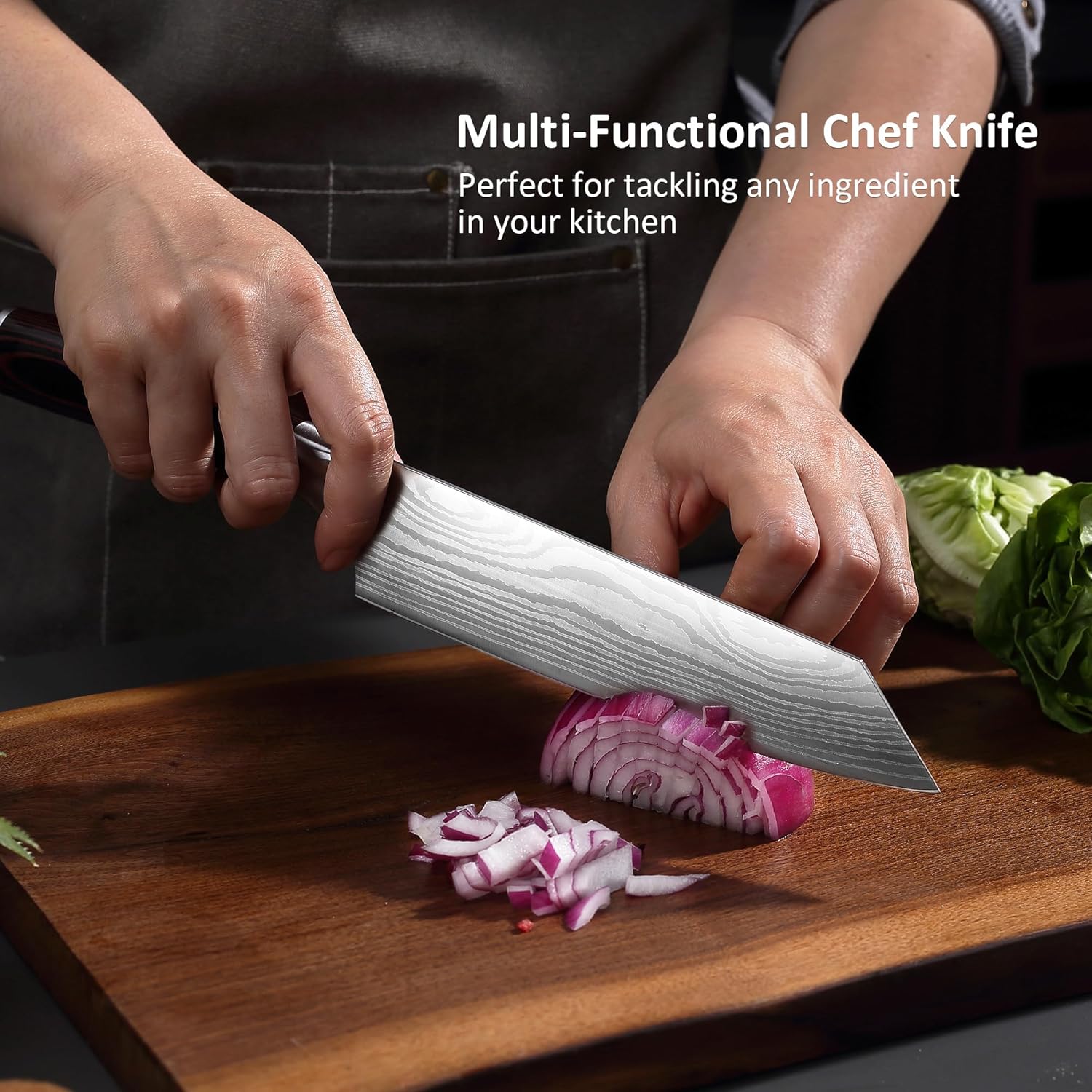 PAUDIN Universal Classic 8” Chef Knife - High Carbon Steel, Santoku, Pakkawood Handle, Gift Box" - Paudin Store