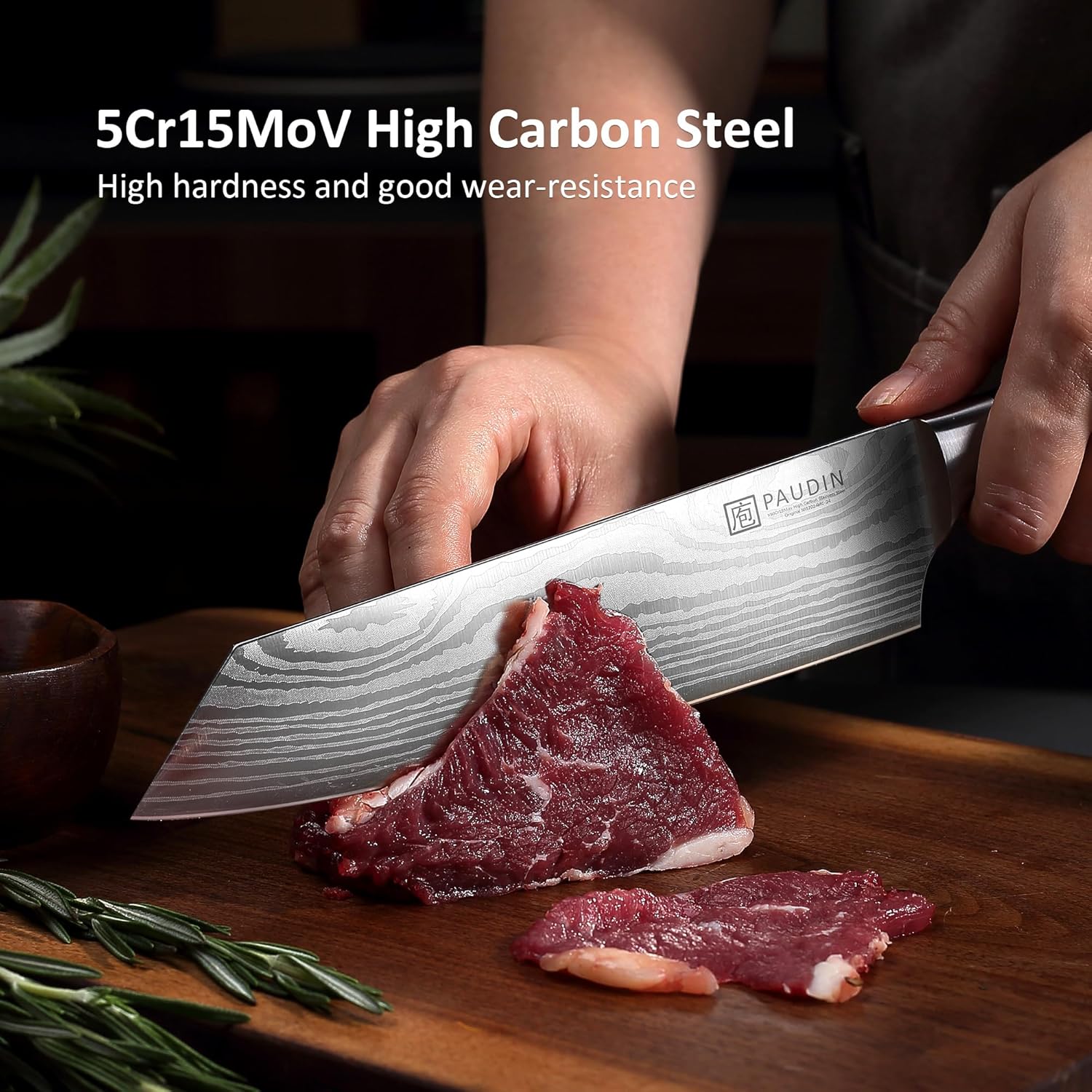 PAUDIN Universal Classic 8” Chef Knife - High Carbon Steel, Santoku, Pakkawood Handle, Gift Box" - Paudin Store